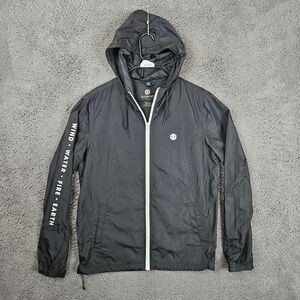 Element‎ Mens Medium Black Windbreaker Hooded Jacket Wind Water Fire Earth